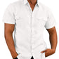 Camisas de manga corta de lino y algodón con dos bolsillos para hombre