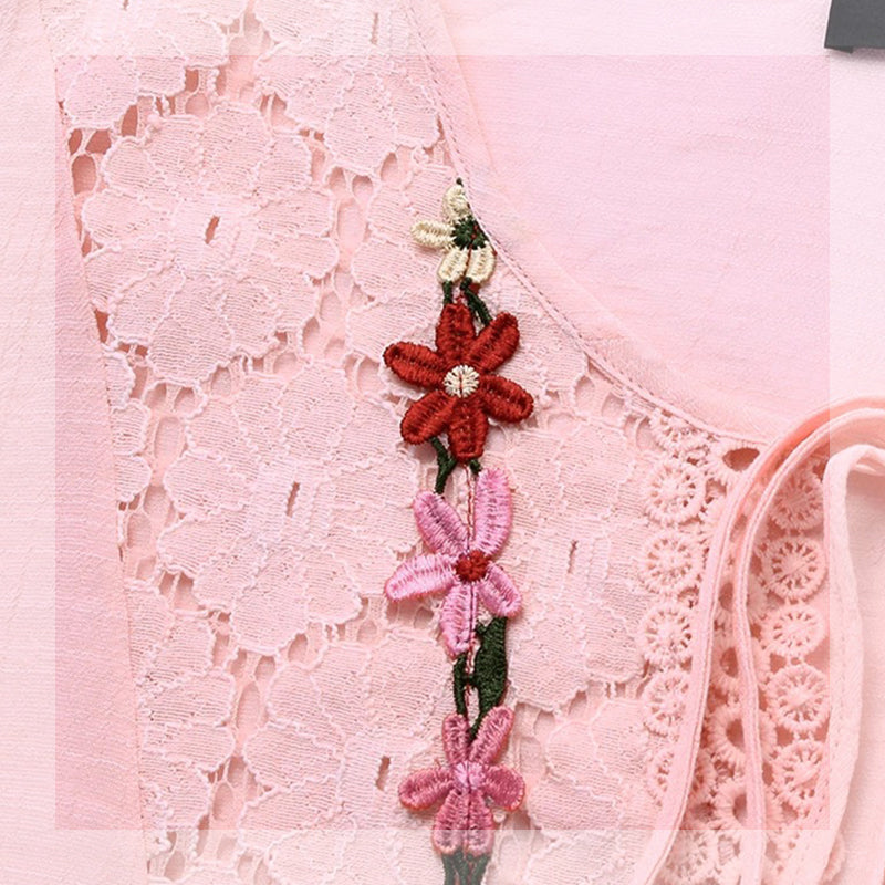 Top bordado suelto de algodón y lino para mujer