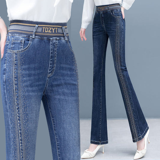 Jeans de campana elástica de la cintura alta para mujeres