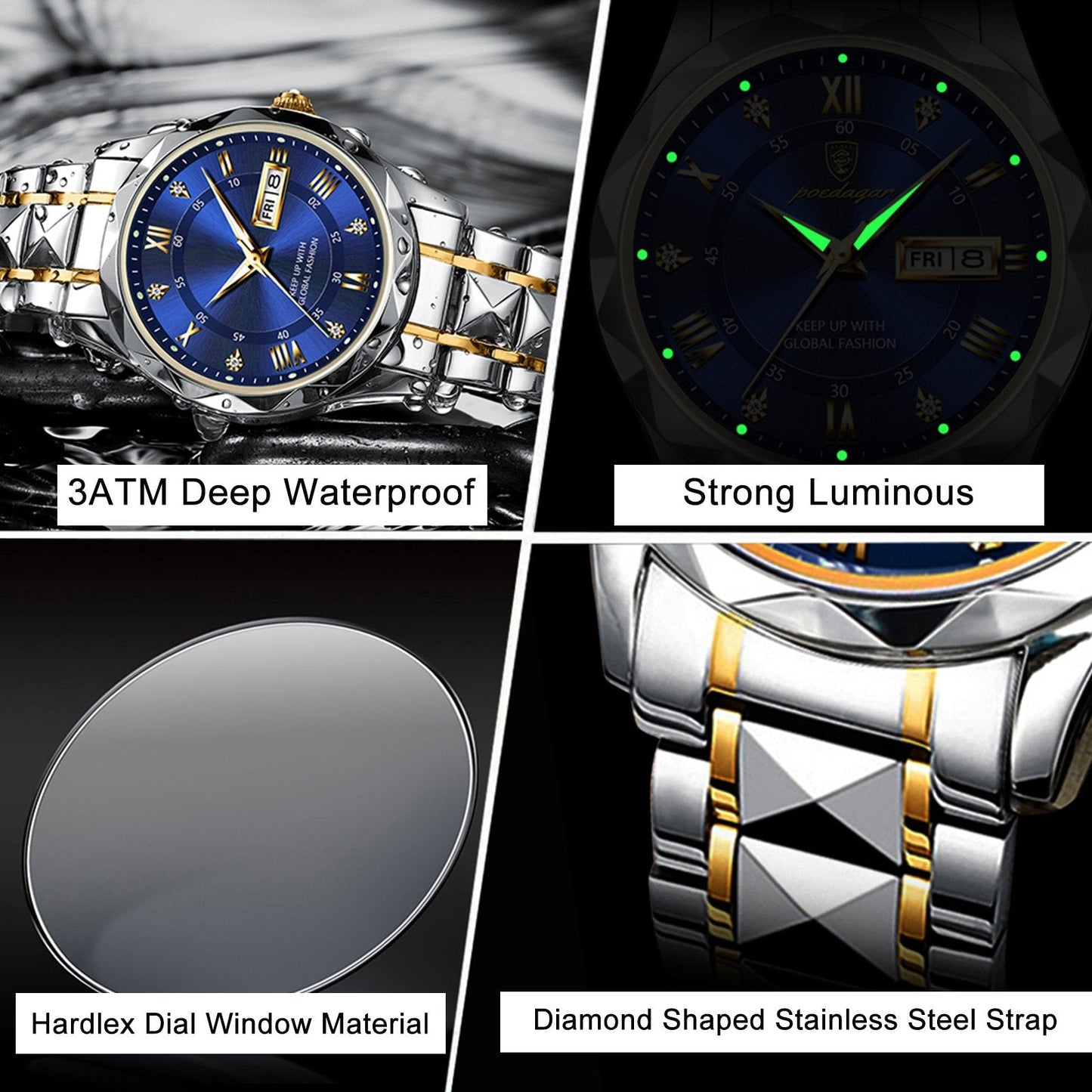 Marca de la marca impermeable de lujo Wall Wall Wall Wristwatch con luminoso