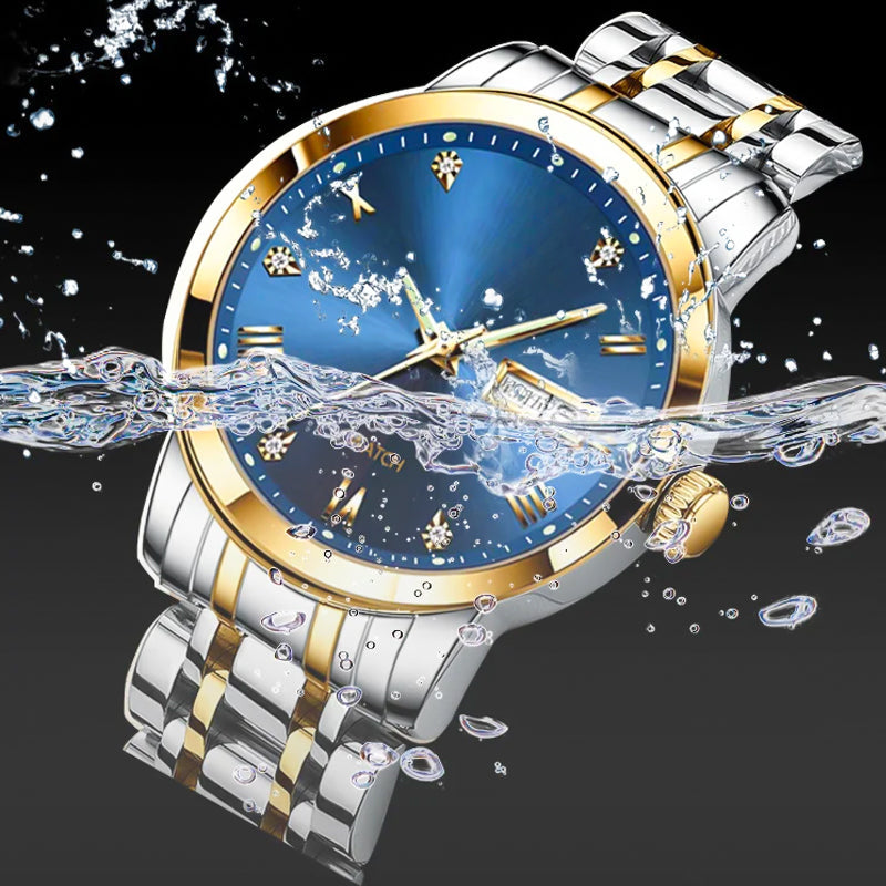 Reloj de cuarzo impermeable para hombres con ventana de doble calendario