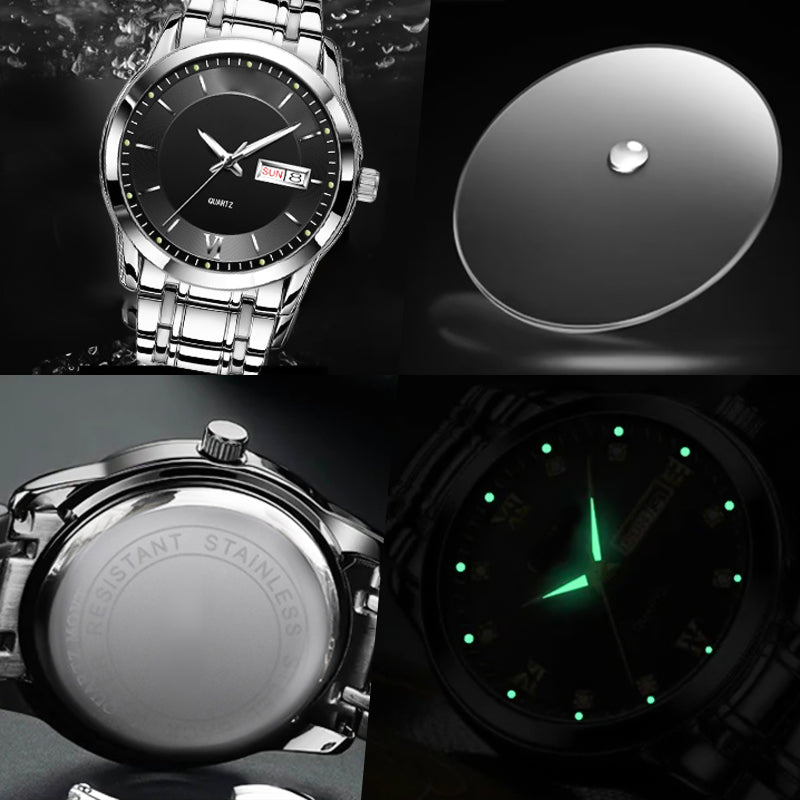 Reloj de cuarzo impermeable para hombres con ventana de doble calendario