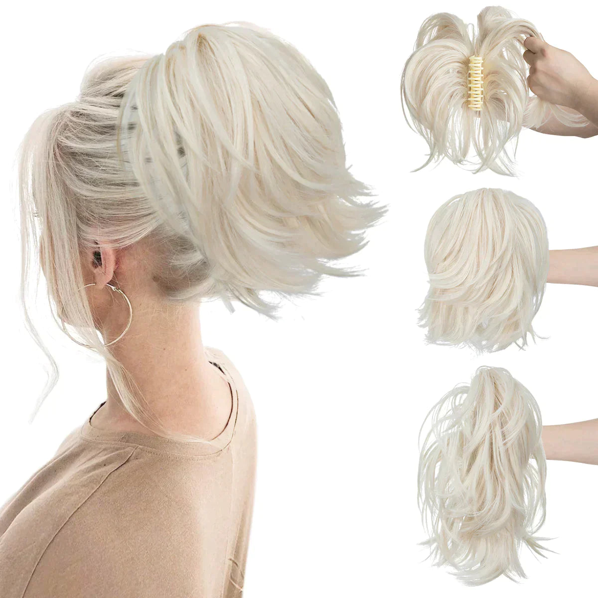 Cola de caballo con pinzas sinteticas Extensiones de pelo Diy Hairpiece Hair Bun