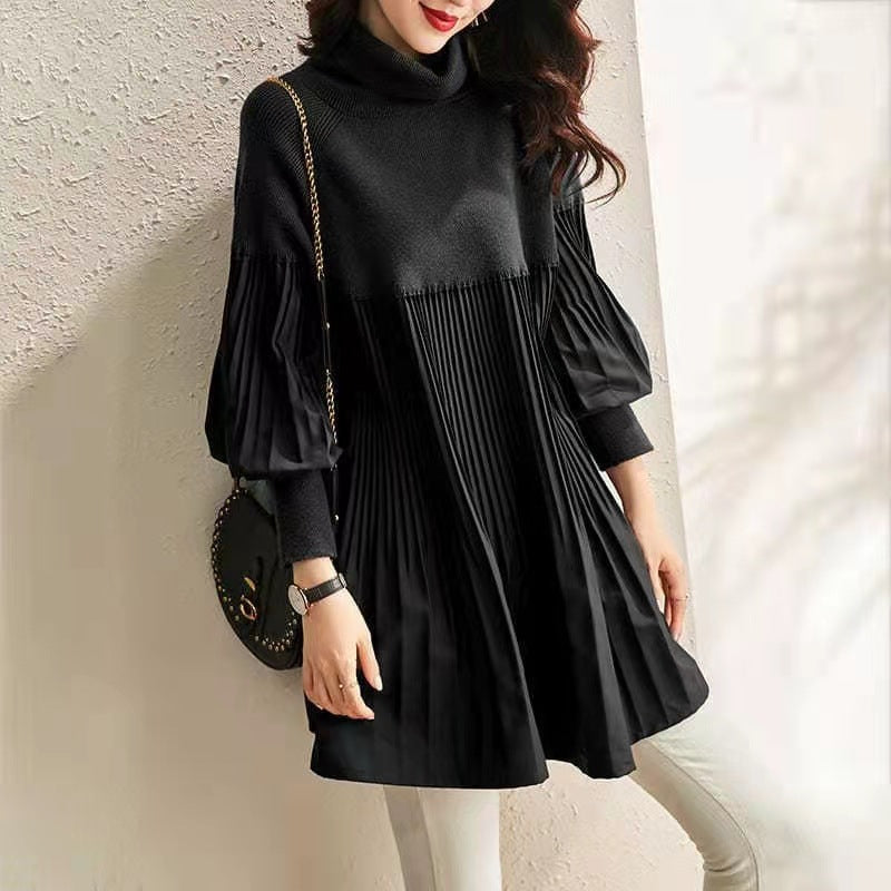 Vestido de tejido de punto de linterna de color sólido de talla grande