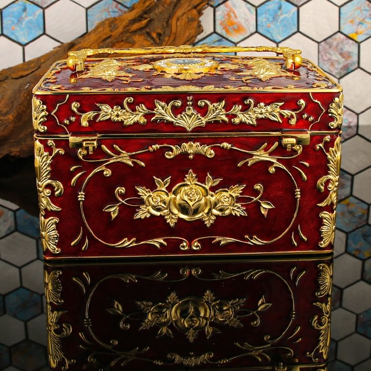 Caja de almacenamiento de joyas de tres capas exquisitas exquisitas hechas a mano