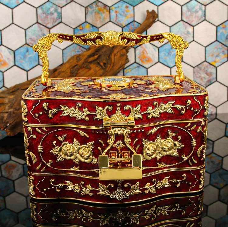 Caja de almacenamiento de joyas de tres capas exquisitas exquisitas hechas a mano