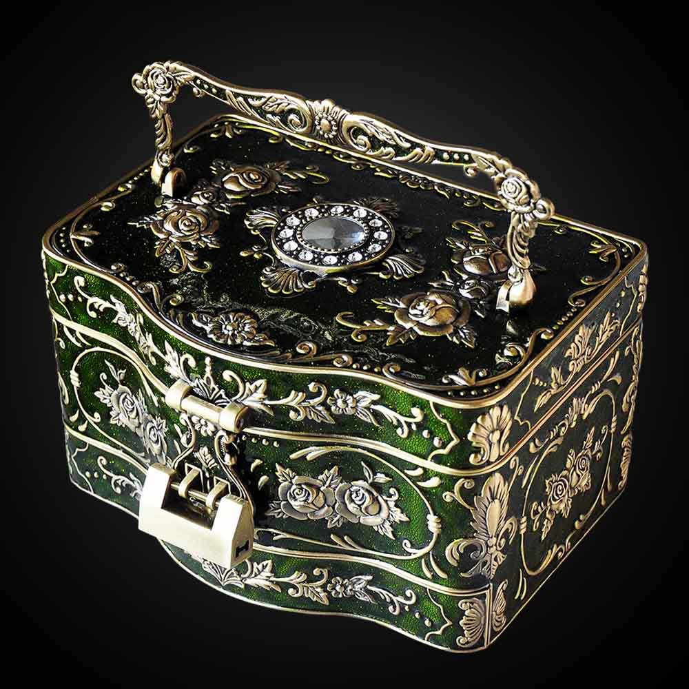 Caja de almacenamiento de joyas de tres capas exquisitas exquisitas hechas a mano