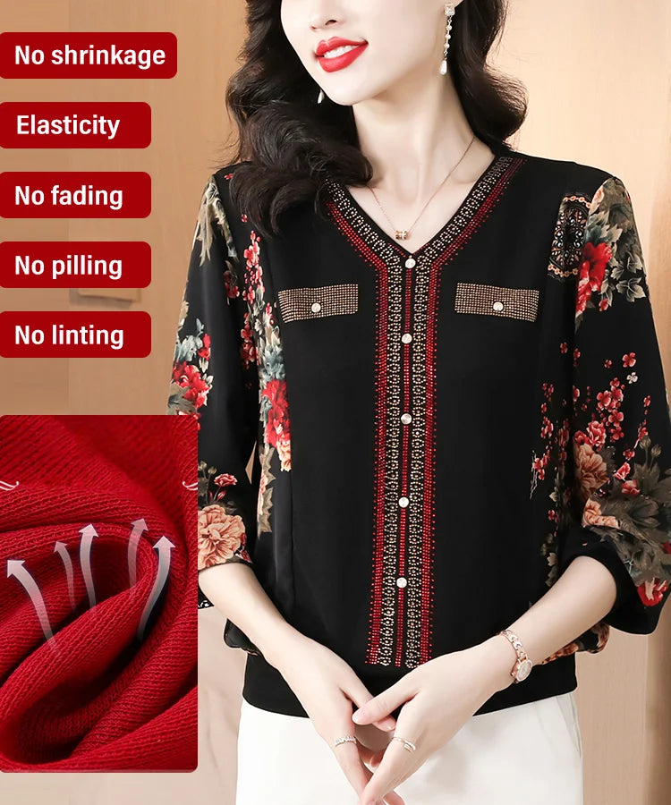 Top con elegantes con cuello en V con cuello en V recibido para otoño