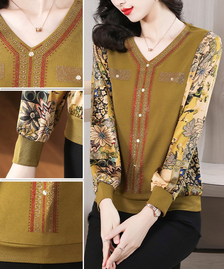 Top con elegantes con cuello en V con cuello en V recibido para otoño