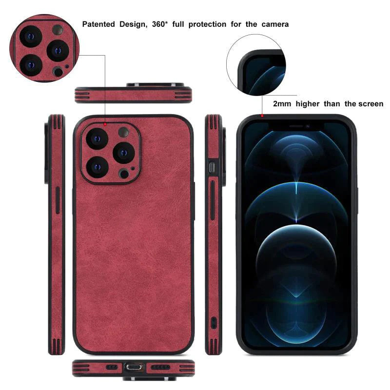 Funda de Piel de Cordero de Cuatro Bordes para iPhone