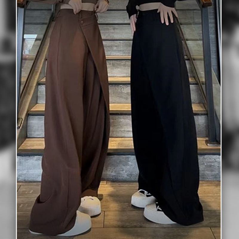 Pantalones de pierna ancha de longitud completa con patchwork irregular de moda para mujer