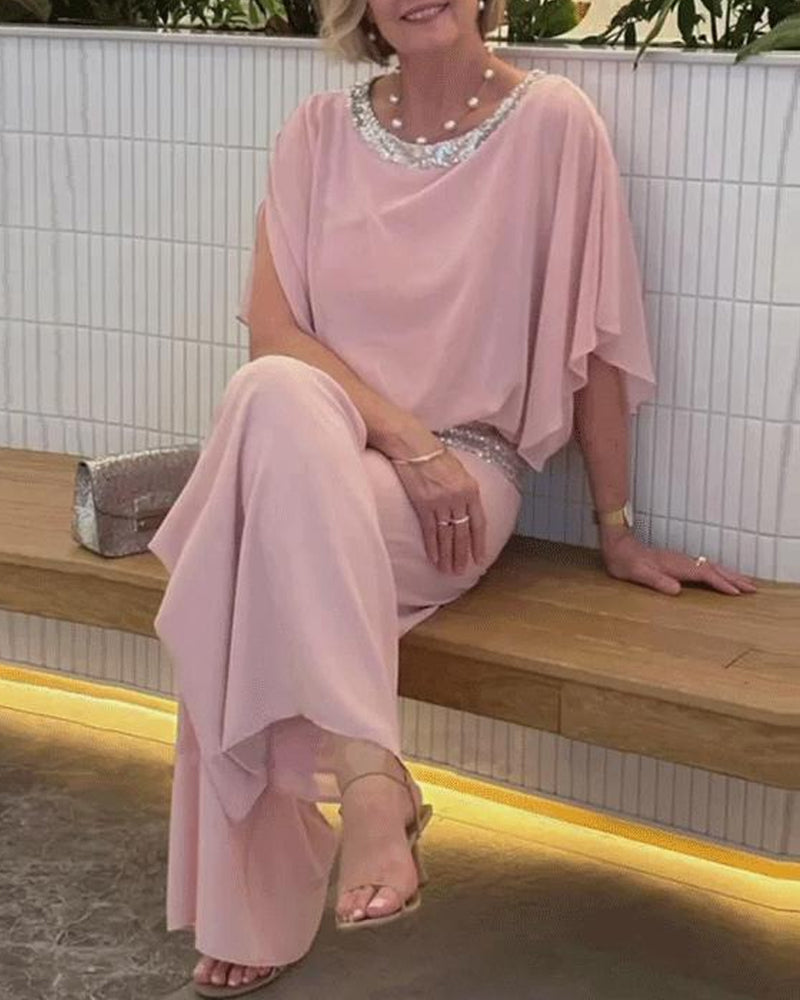 Elegante conjunto de dos piezas Colorblock con lentejuelas
