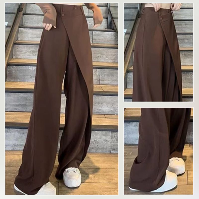 Pantalones de pierna ancha de longitud completa con patchwork irregular de moda para mujer