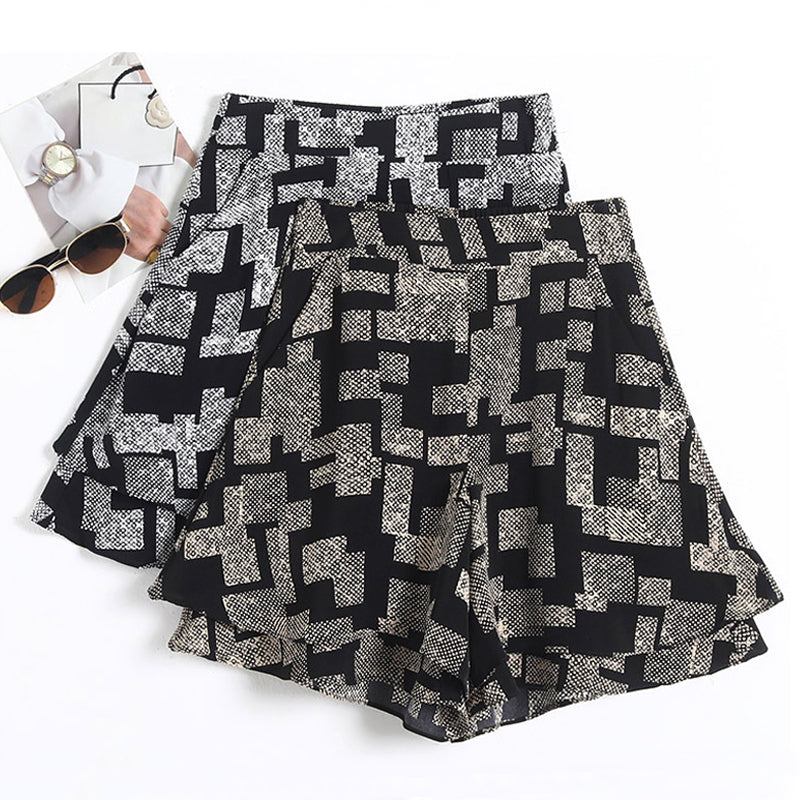Shorts Casuales de Pierna Ancha con Dobladillo en Capas y Cintura Alta para Mujer（Compra 2 envío gratis）