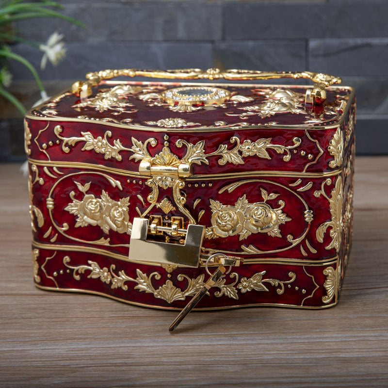 Caja de almacenamiento de joyas de tres capas exquisitas exquisitas hechas a mano