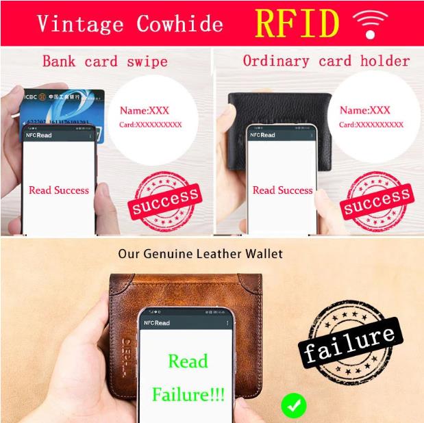 Billetera de cuero genuino resistente al agua y bloqueadora de RFID multifuncional
