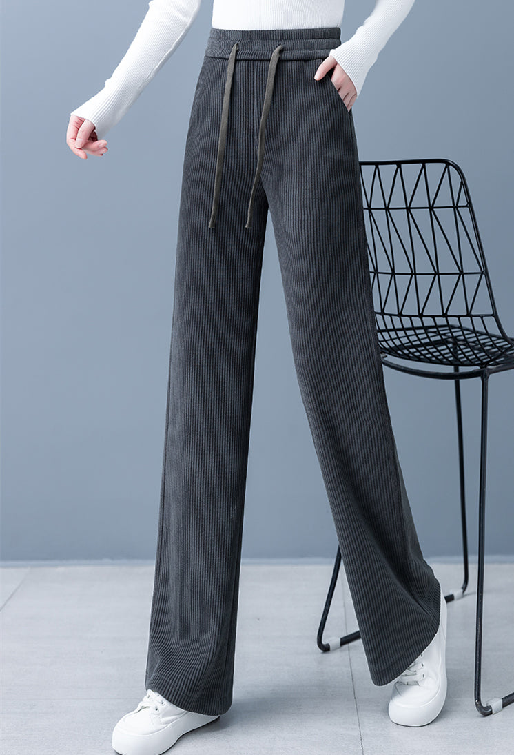 🔥✨Gran Oferta de Año Nuevo 50% OFF🎁Pantalón recto acolchado y engrosado, de color liso, con pernera ancha y cordón para mujer.