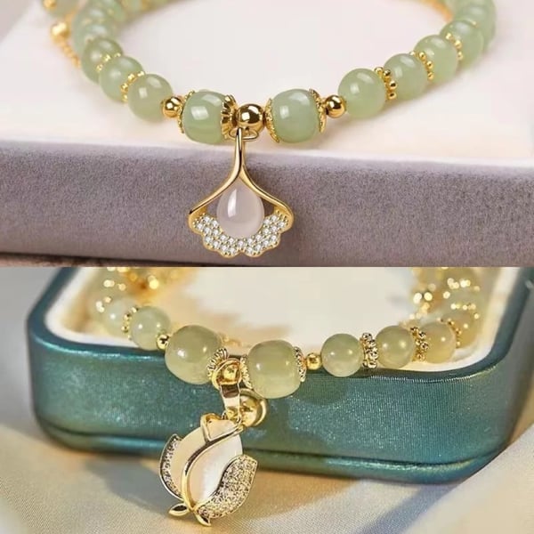 Regalo de Día de la Madre - Pulsera de Jade con Hojas Doradas para Mujer