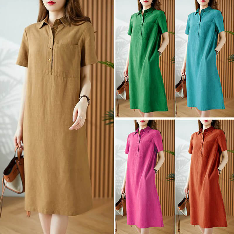 Vestido Sencillo Transpirable de Manga Corta para Mujer