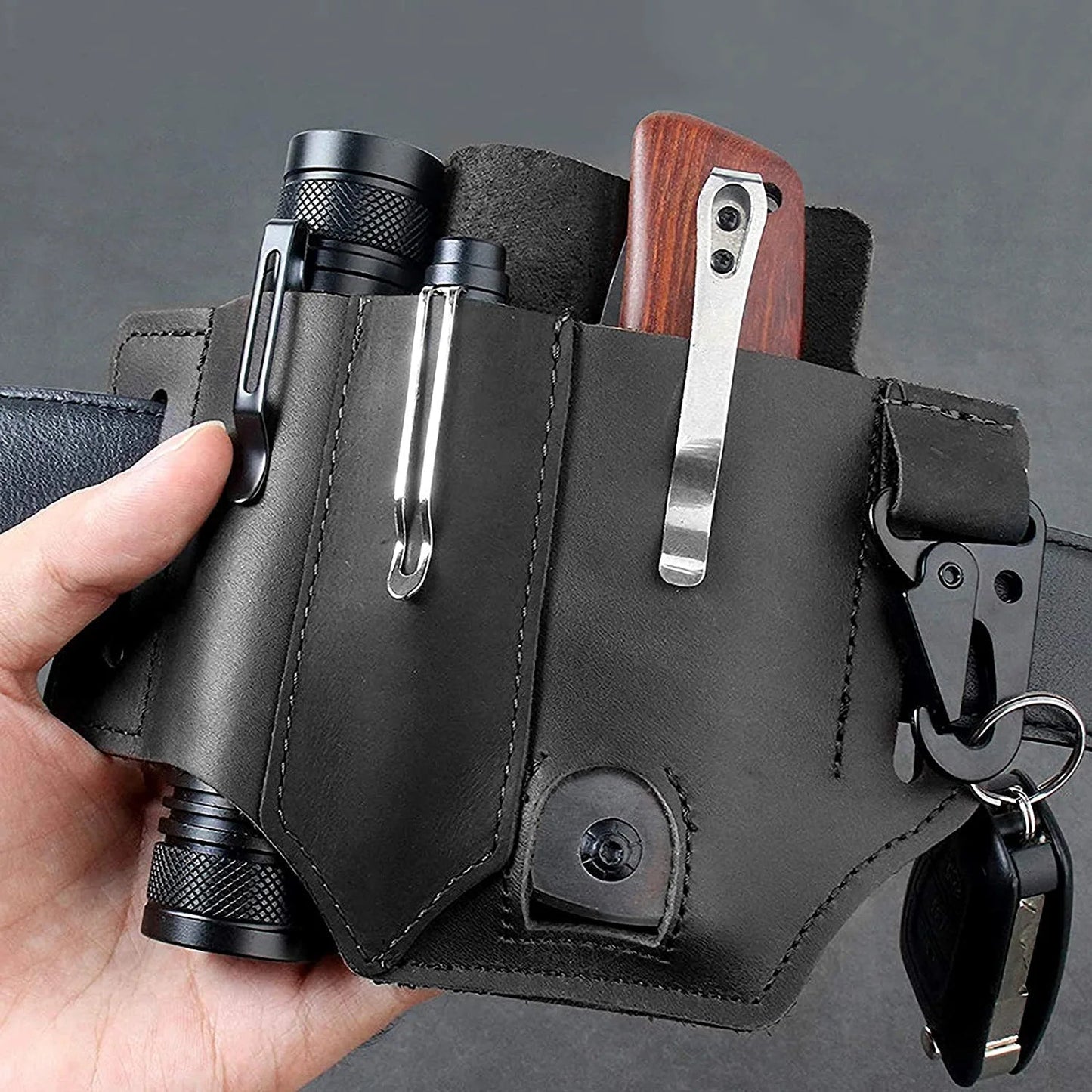 🔥49% DE DESCUENTO🔥Bolsa de cuero táctico con cinturón multiherramientas