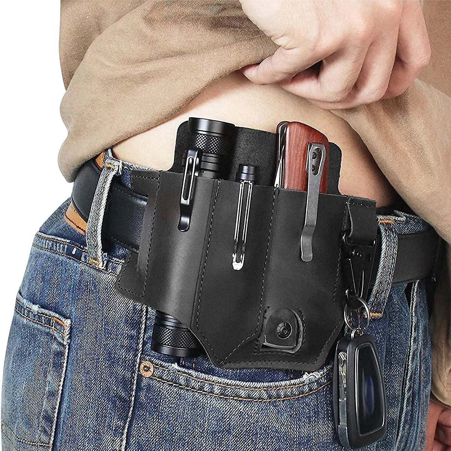 🔥49% DE DESCUENTO🔥Bolsa de cuero táctico con cinturón multiherramientas