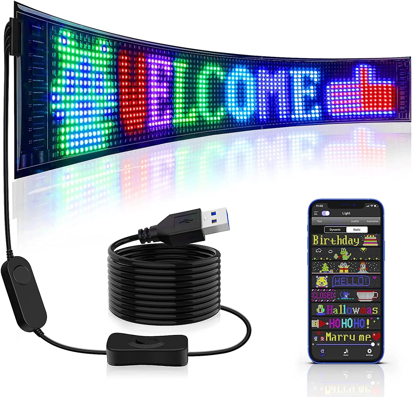 Pantalla LED Bluetooth flexible para vehículos