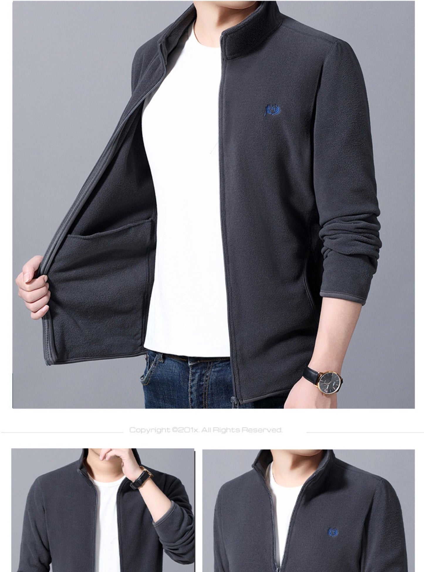 🎅【Un regalo cálido en invierno】 Chaqueta de forro polar suave casual al aire libre con cremallera completa ligera para hombre