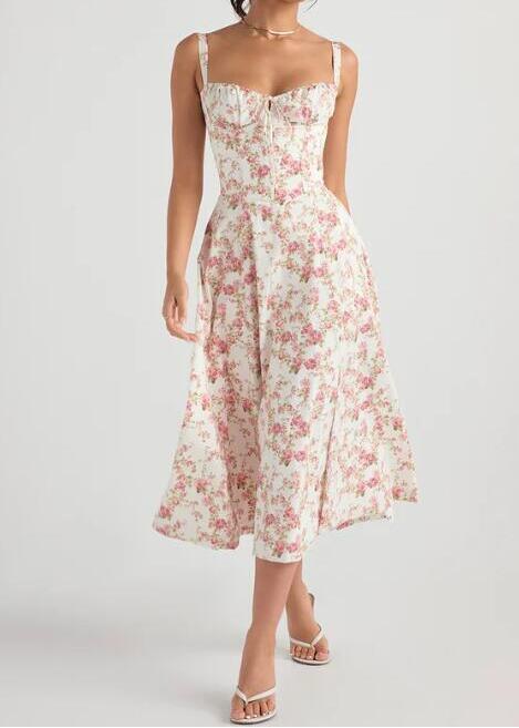 Cómodo vestido de tirantes tipo corpiño con estampado de belleza sin aros