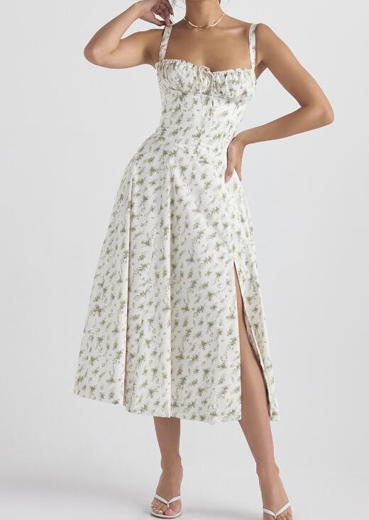 Cómodo vestido de tirantes tipo corpiño con estampado de belleza sin aros