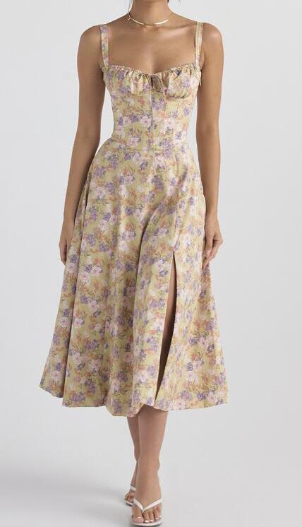 Cómodo vestido de tirantes tipo corpiño con estampado de belleza sin aros