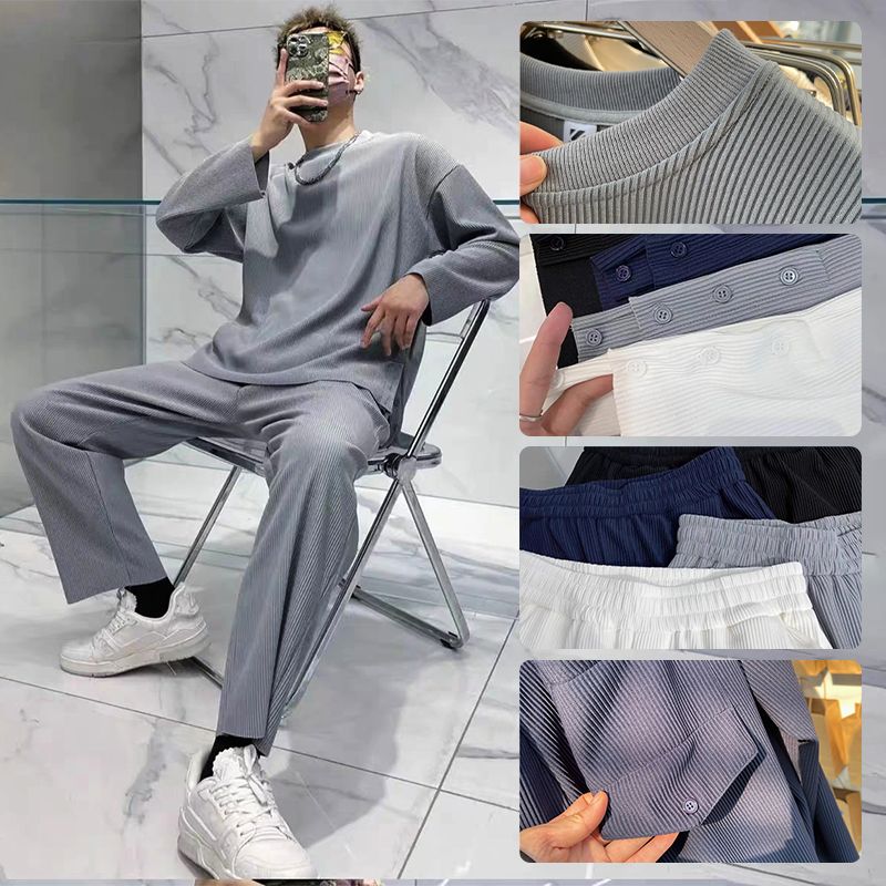 Conjunto de 2 piezas de manga larga para hombre, holgado y a la moda