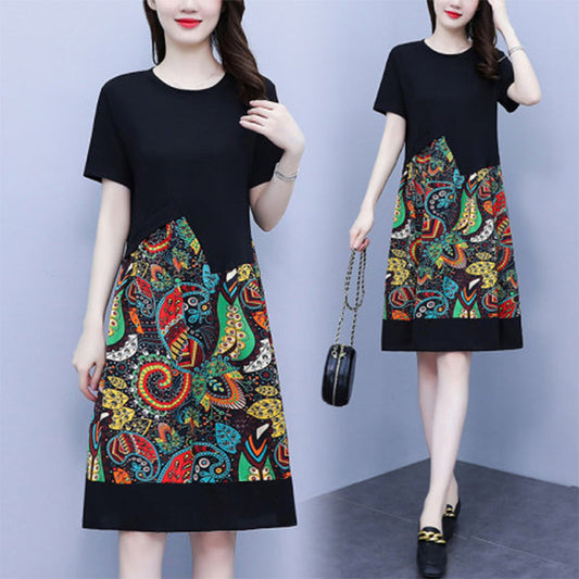 Vestido Estampado de Cuello Redondo para Mujer
