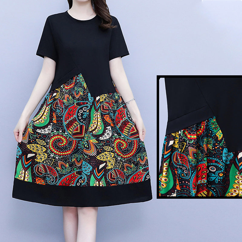 Vestido Estampado de Cuello Redondo para Mujer