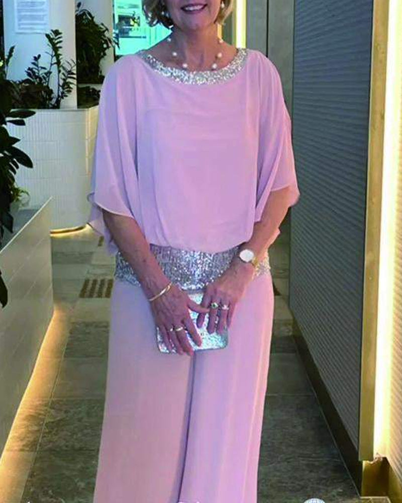 Elegante conjunto de dos piezas Colorblock con lentejuelas
