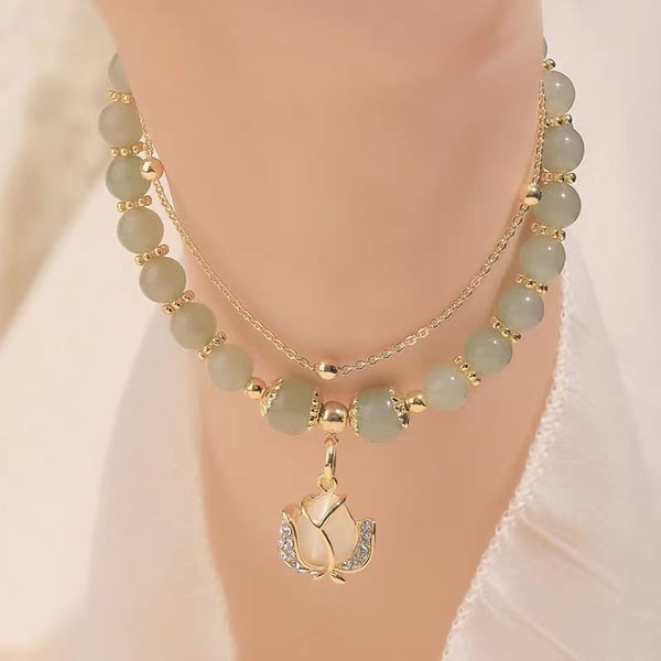 Regalo de Día de la Madre - Pulsera de Jade con Hojas Doradas para Mujer