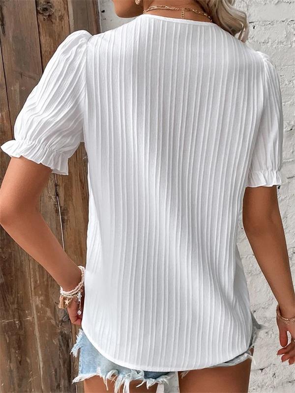 Cuello en V Encaje Liso Camisa Elegante - Compre 2 envío gratis
