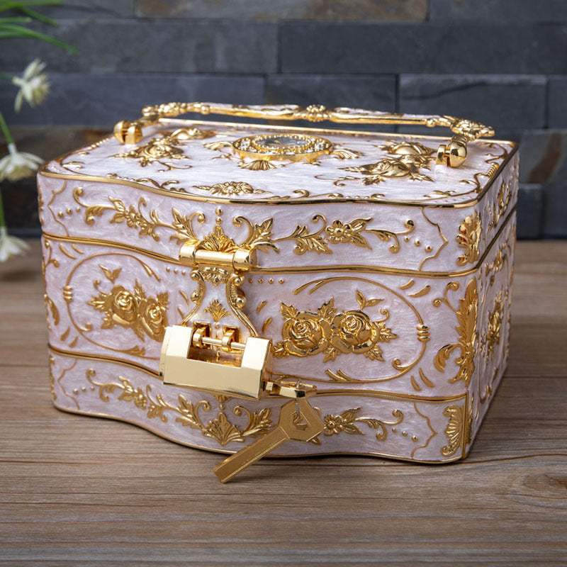 Caja de almacenamiento de joyas de tres capas exquisitas exquisitas hechas a mano