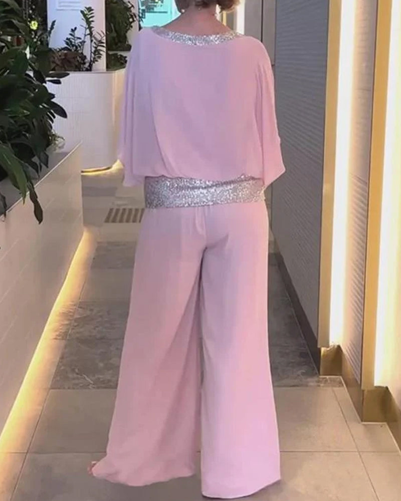 Elegante conjunto de dos piezas Colorblock con lentejuelas