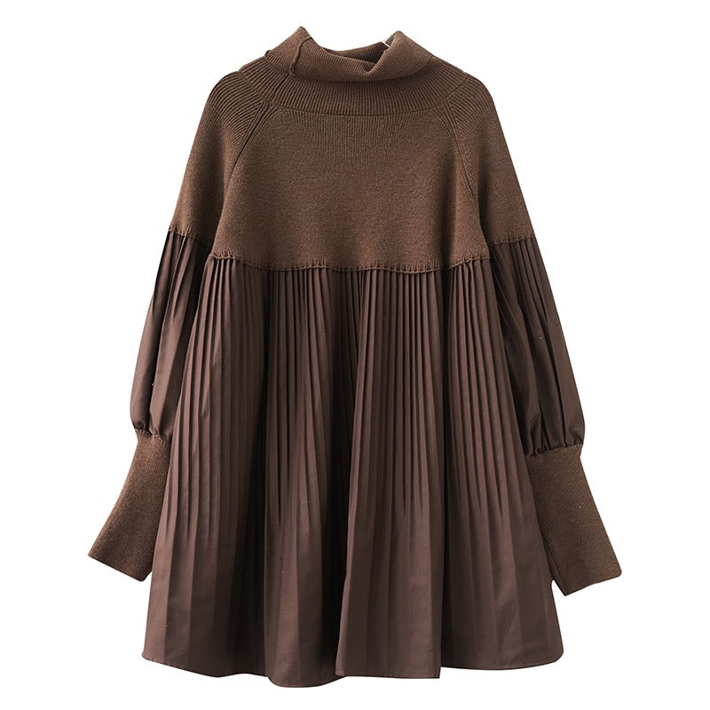 Vestido de tejido de punto de linterna de color sólido de talla grande