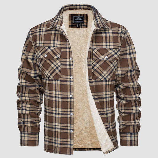 Hombres Sherpa Camisa Forro Polar Chaqueta de franela con 3 bolsillos Casual Plaid Button Down Abrigo de invierno
