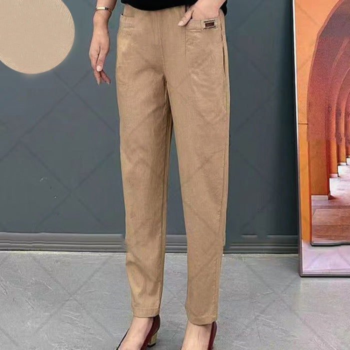 Pantalones de algodón con cintura elástica para mujer