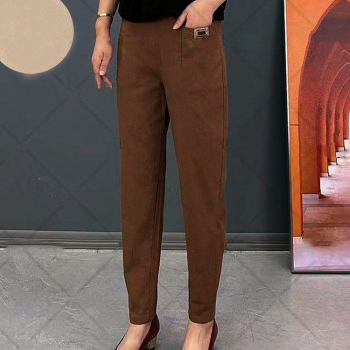 Pantalones de algodón con cintura elástica para mujer