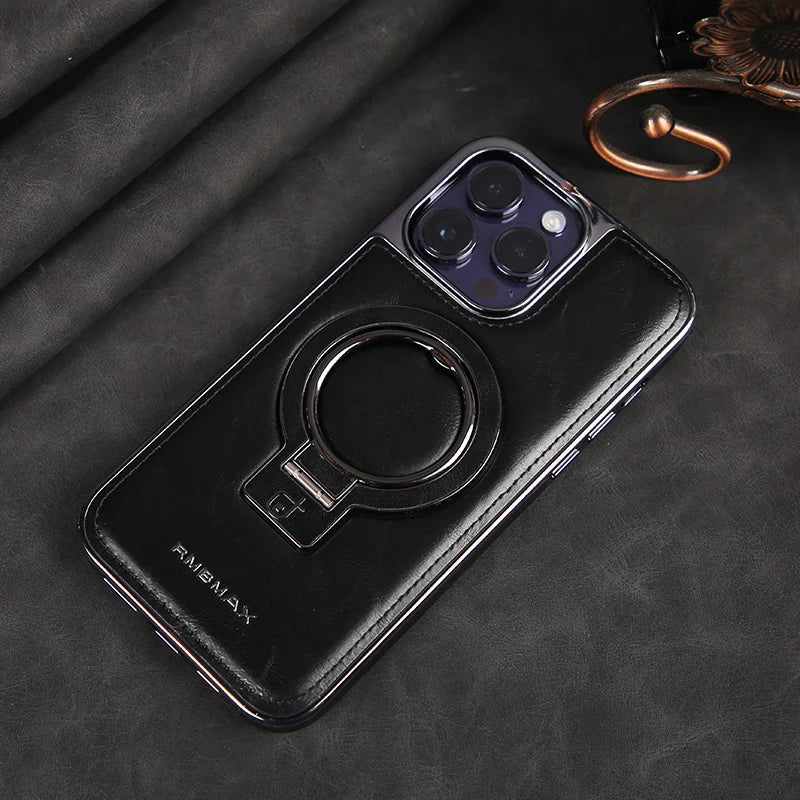 Funda de iPhone con soporte invisible de cuero de lujo