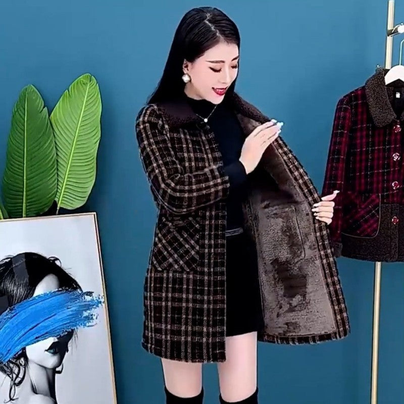 [Regalo de mujer] abrigo de chaqueta gruesa de felpa de longitud media para mujer