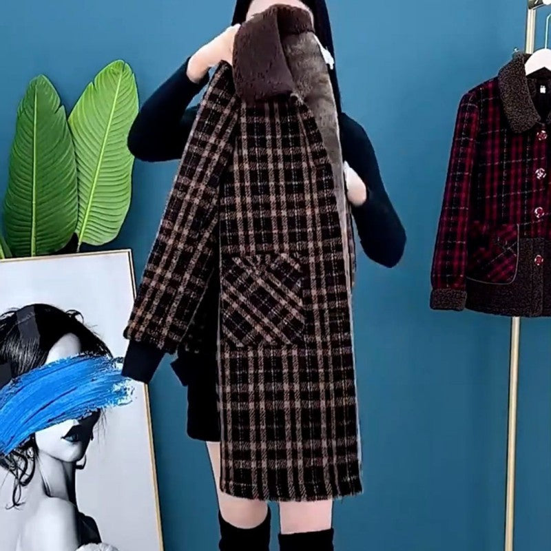 [Regalo de mujer] abrigo de chaqueta gruesa de felpa de longitud media para mujer