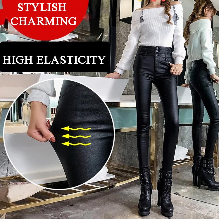 🔥Envío gratis😍¡Buen regalo! Leggings de cuero mate acolchado de 3 botones para mujer
