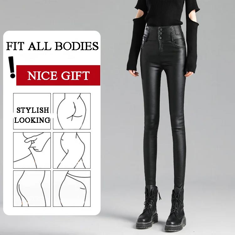 🔥Envío gratis😍¡Buen regalo! Leggings de cuero mate acolchado de 3 botones para mujer