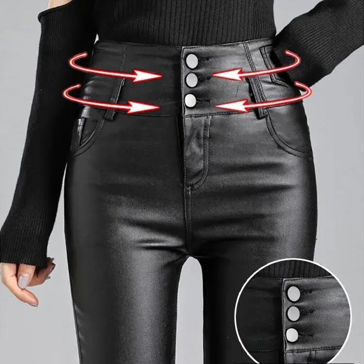 🔥Envío gratis😍¡Buen regalo! Leggings de cuero mate acolchado de 3 botones para mujer