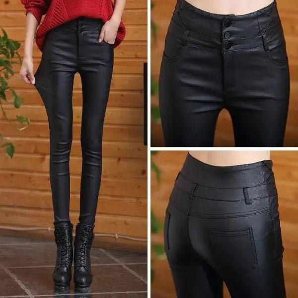🔥Envío gratis😍¡Buen regalo! Leggings de cuero mate acolchado de 3 botones para mujer
