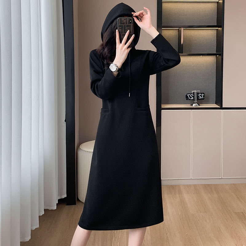 [Regalo de Navidad] Vestido tipo sudadera con bolsillo y capucha de manga larga para mujer